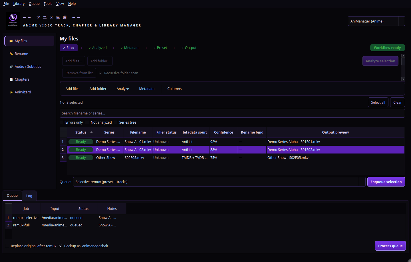 Main window — My files with workflow stepper and library table